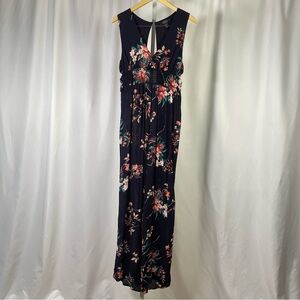 Forever 21 Floral Jumpsuit Romper V Neck Open Back Keyhole Classy Chic Formal